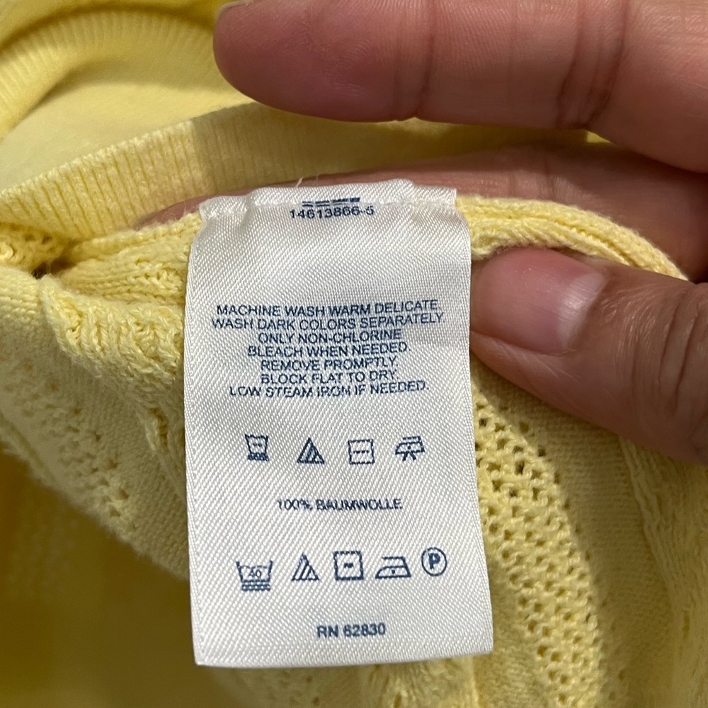 LL Bean Yellow‎ Cotton Cable Knit Cardigan Sweater Sz. L - Picture 5 of 8